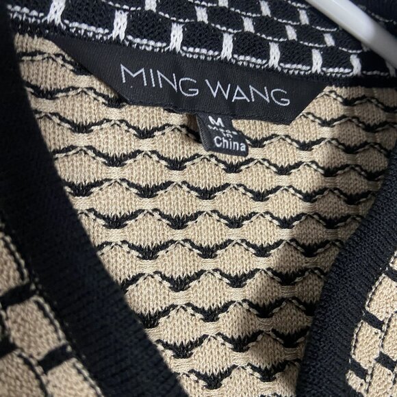 Ming Wang Womens Medium Beige & Black Textured Knit Open Front Jacket - Picture 8 of 15
